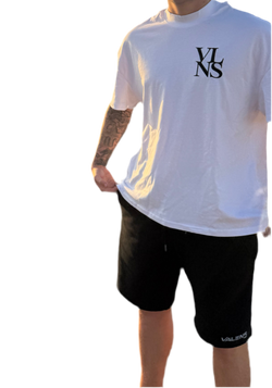 White & Black box Logo Oversized Tee